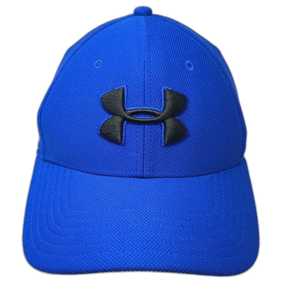 Under Armour Baseball Cap Blue M Fitted Logo Stretch Fit Blitzing Athletic Hat